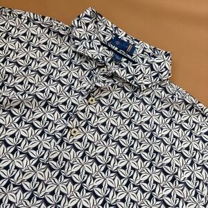 Stitch Golf Mens Navy Blue Floral Leaf Performance Polo Shirt‎ Large Outdoor
